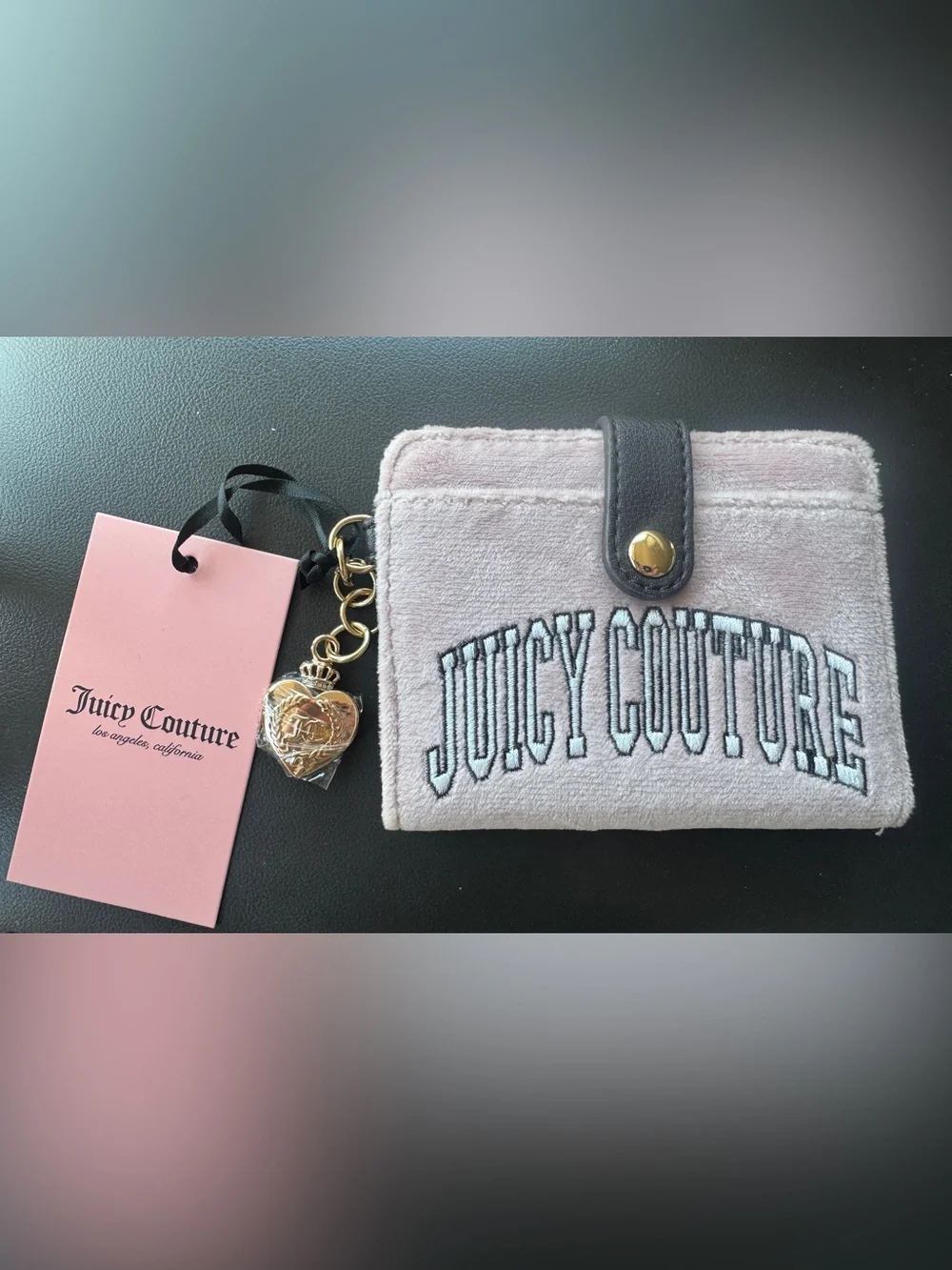 Juicy Couture Light Pink Plush Wallet with Gold Heart Charm